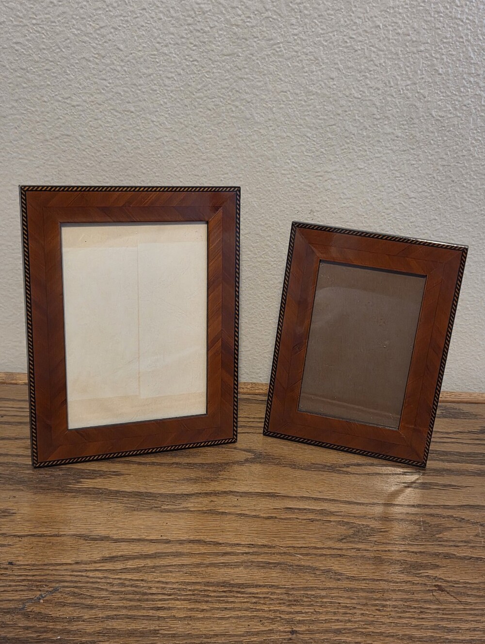Natalini Picture Two Frame Lot Brown Wood Inlay Italy Made